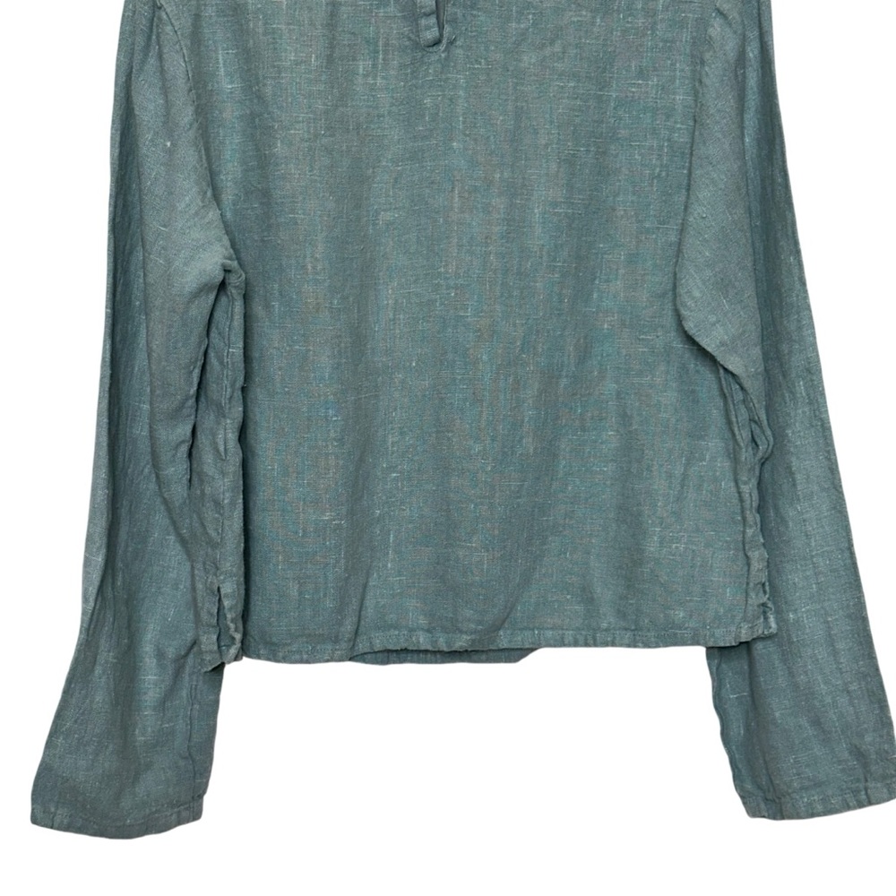 BRYN WALKER Dusty Teal Blue Boxy Slub Knit 100% Linen Top Small - Picture 7 of 10